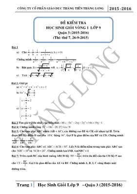 Đề kiểm tra học sinh giỏi vòng 1 lớp 9 môn Toán